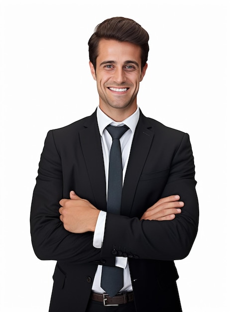 photo confident young businessman in suit standing