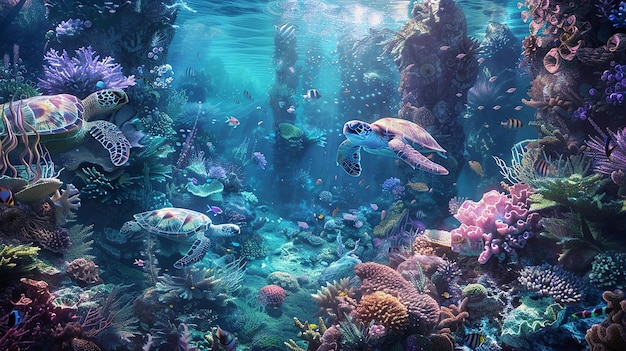 a photo of a coral reef with a fish and corals