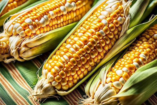 Photo corn on the cob on colored background pattern