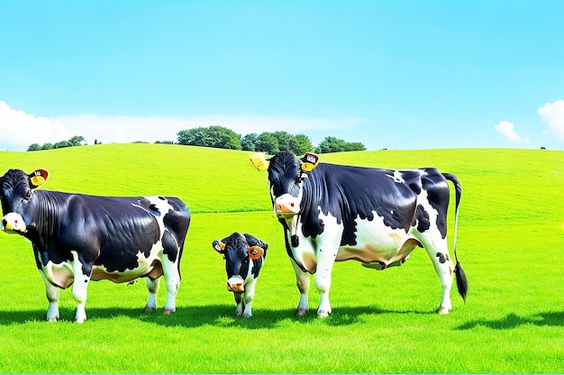 Photo cows on a green field