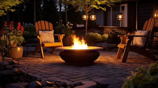 Photo a photo of a cozy backyard fire pit