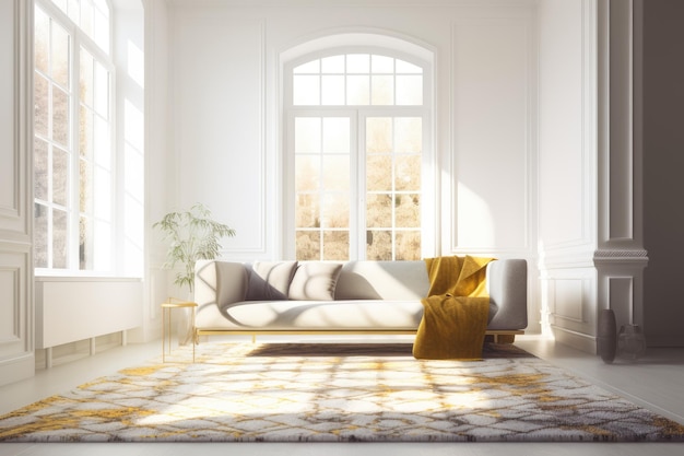 Photo of a cozy living room with a comfortable couch and a decorative rug