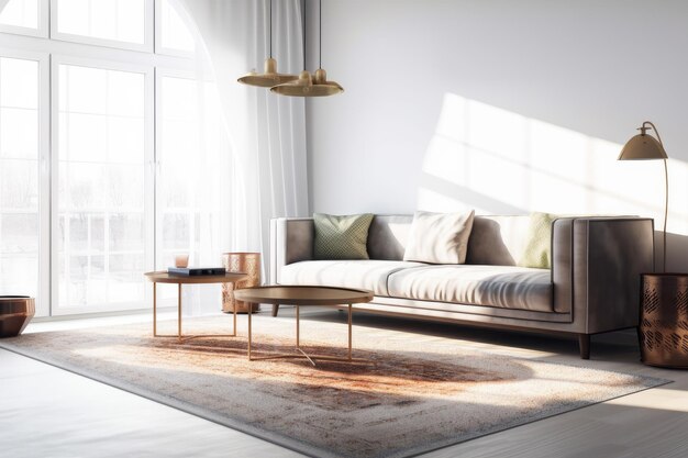 Photo of a cozy living room with a white couch and yellow accent pillows