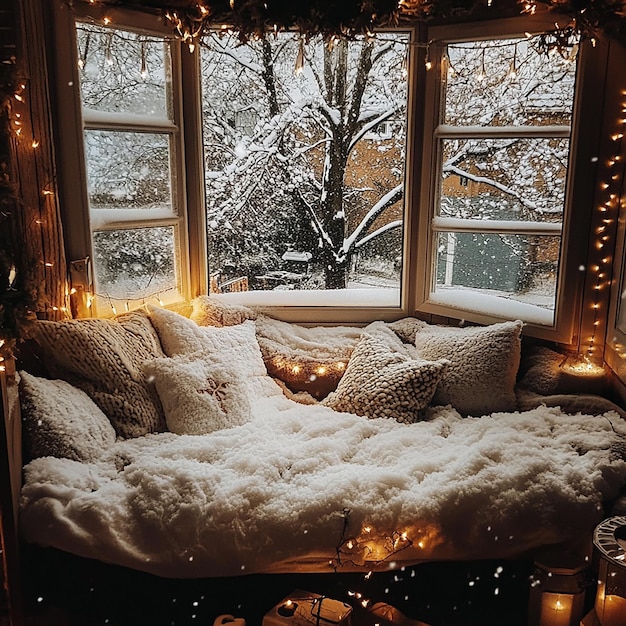 Photo photo of a cozy white winter with everything covered in snow