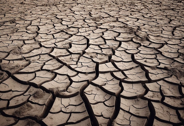 Photo of cracked brown ground top view background