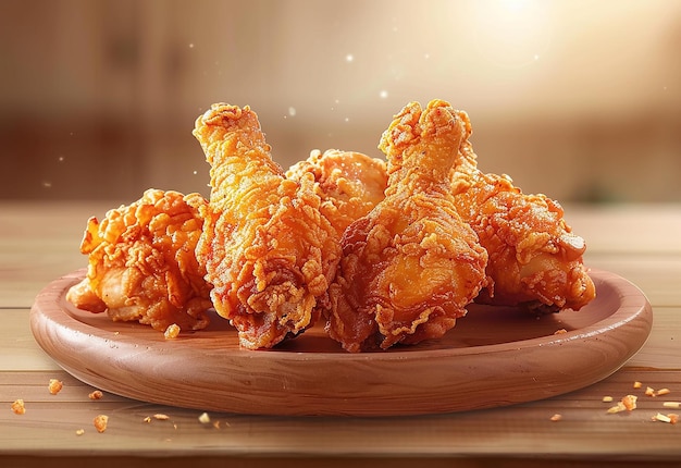 Photo of crispy fried chicken breast wings on a plate isolated white background