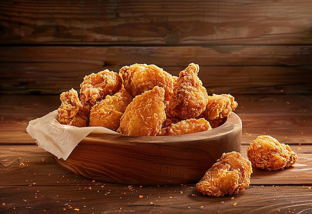 Photo of crispy fried chicken breast wings on a plate isolated white background