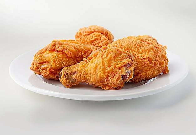 Photo of crispy fried chicken breast wings on a plate isolated white background