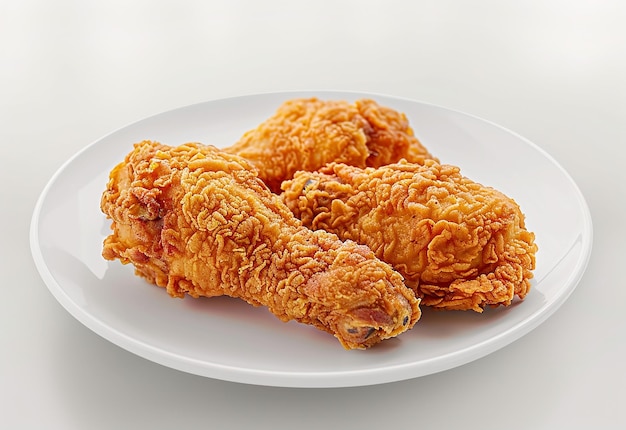 Photo of crispy fried chicken breast wings on a plate isolated white background