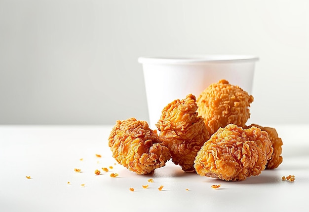 Photo of crispy fried chicken breast wings on a plate isolated white background