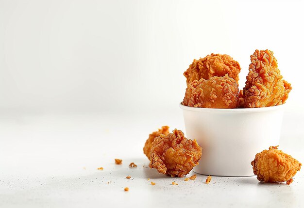 Photo of crispy fried chicken breast wings on a plate isolated white background