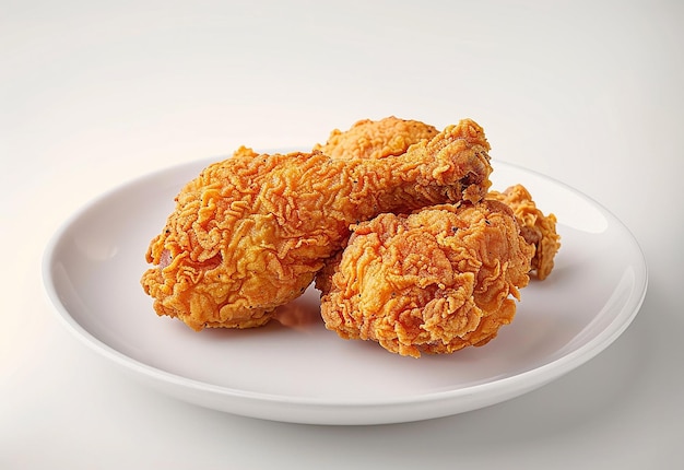 Photo of crispy fried chicken breast wings on a plate isolated white background