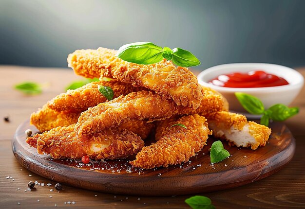 Photo of crispy fried chicken breast wings on a plate isolated white background