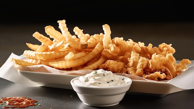 A photo of Crispy Goodness Clam Strips with Tangy Tartar Sauce