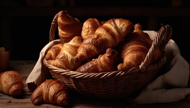 Photo of croissants in a basket Generative AI