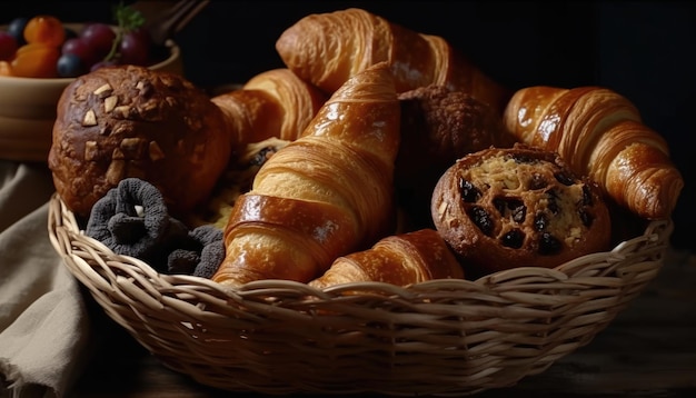 Photo of croissants in a basket Generative AI