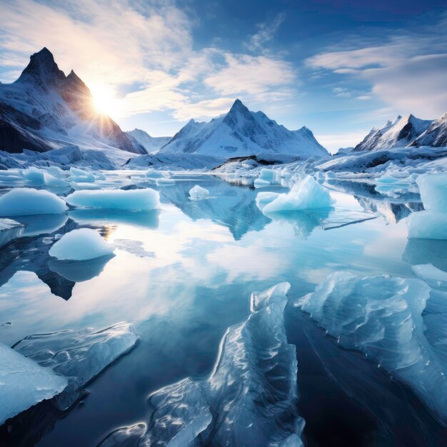 Photo of a crystal icy mountain lake