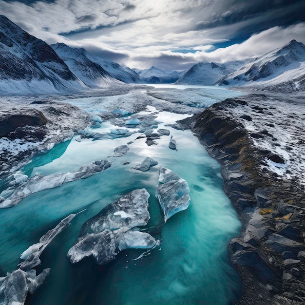 Photo of a crystal icy mountain lake