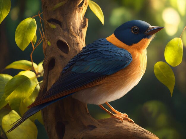 Photo a cute and beautiful swallow sitting in a jungle on a branch of tree