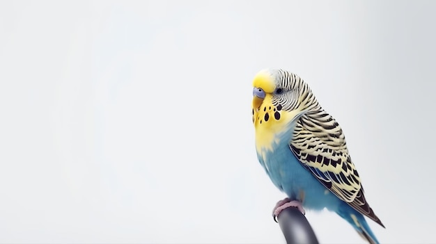 Photo of a cute Budgie bird isolated on white background