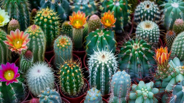 Photo of Cute cactus plants on isolated background AI Generated art