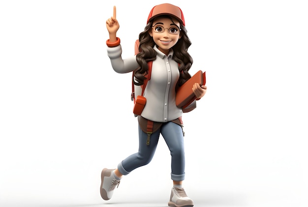 Photo cute cartoon girl student character with school uniform on white Generative AI