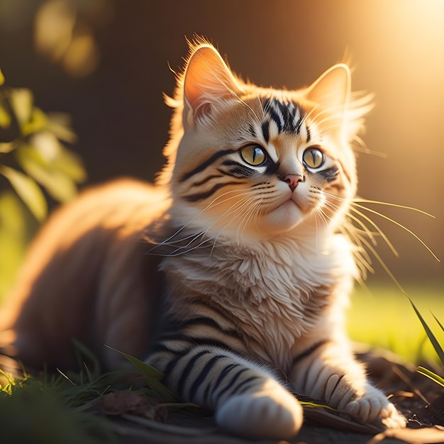 Photo of cute cat sitting in the sunlight generative ai