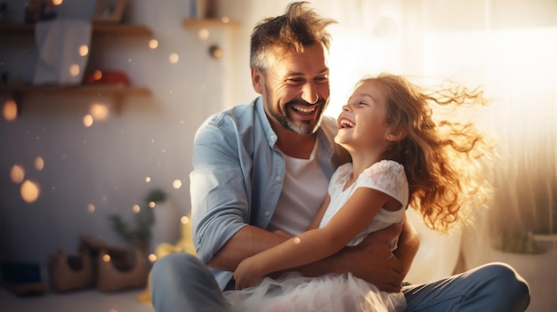 Photo of cute girl hugging her father cute smile happy father and daughter