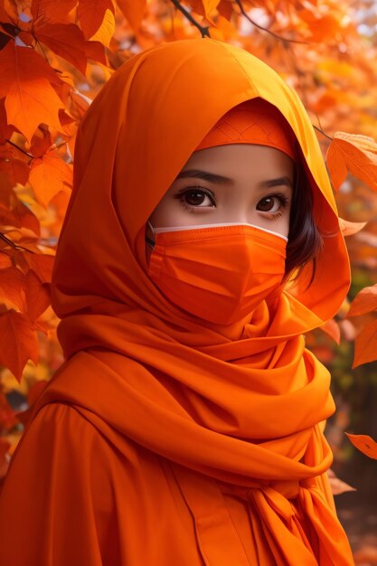 Photo of Cute Girl with orange Dress and Hijab