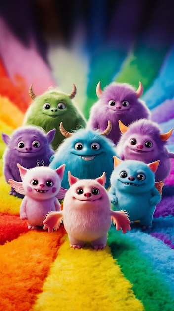 Photo photo cute monsters on a beautiful colored background