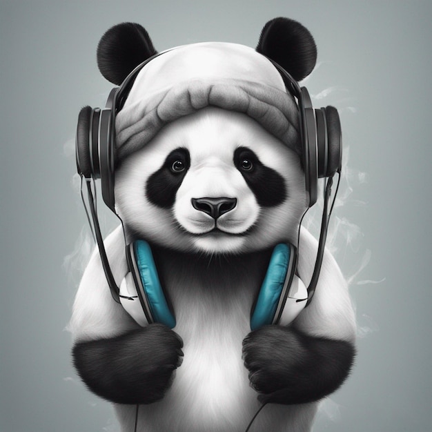 Photo cute panda with headphone wallpaper ai generated art