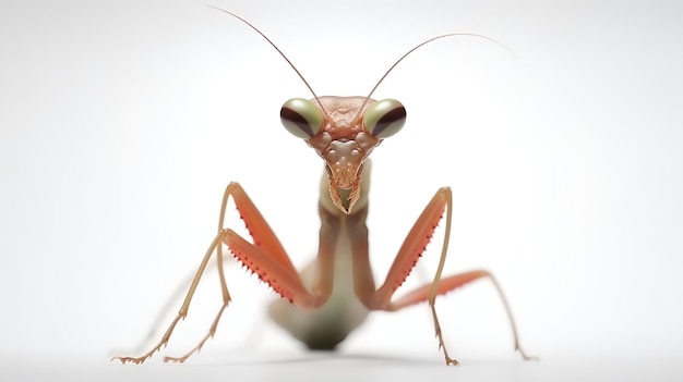 Photo of a cute Praying Mantis isolated on white background