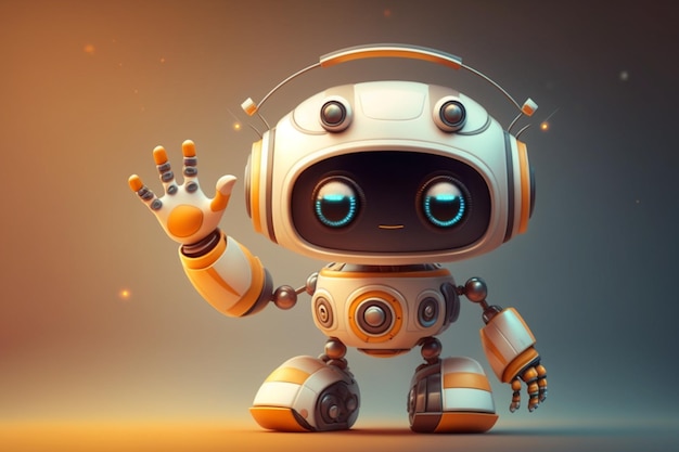 Photo of Cute Robot waving hand with smile over the minimal background