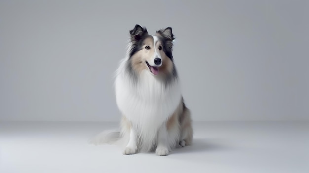 Photo of a cute Rough Collie dog isolated on white background