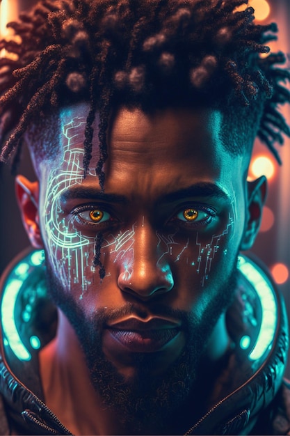 Photo cyberpunk man portrait futuristic neon style