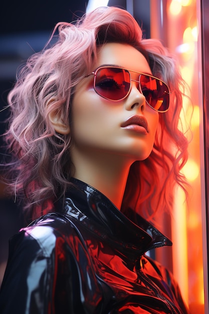 Photo cyberpunk woman portrait futuristic neon style