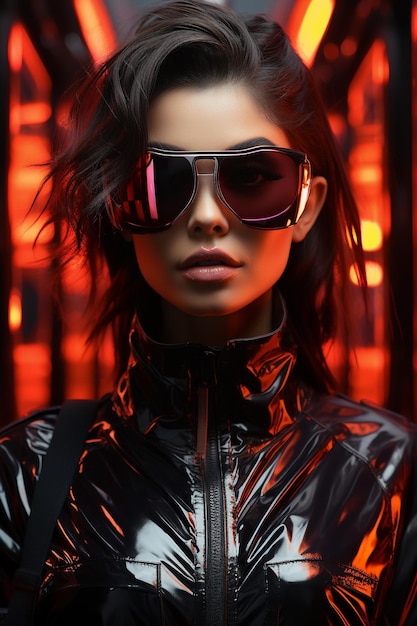 Photo cyberpunk woman portrait futuristic neon style