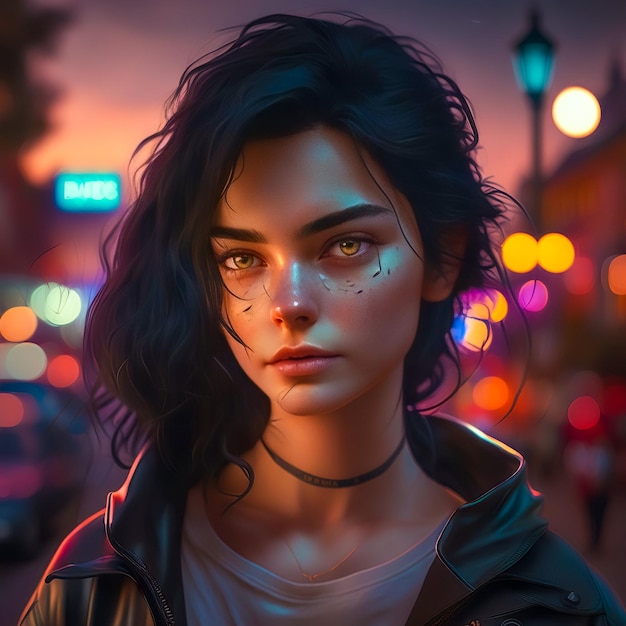 Photo of a cyberpunk woman portrait a young girl