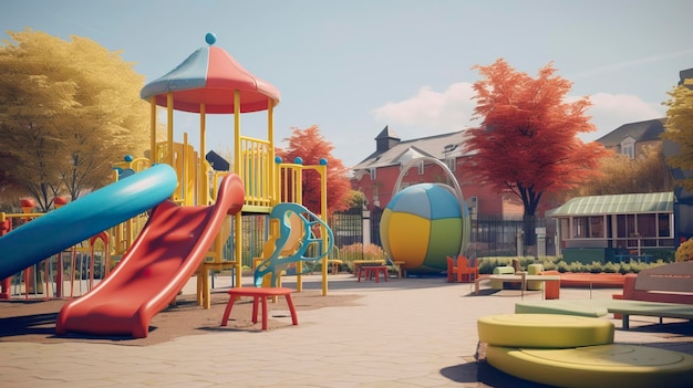 A photo of a daycare outdoor play area with no children in sight