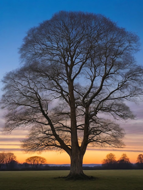 A photo of dead tree without leaves at dusk AI Generated