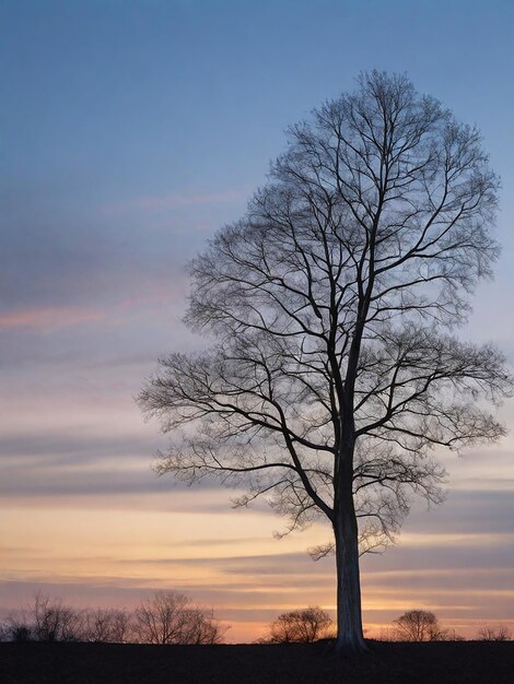 A photo of dead tree without leaves at dusk AI Generated