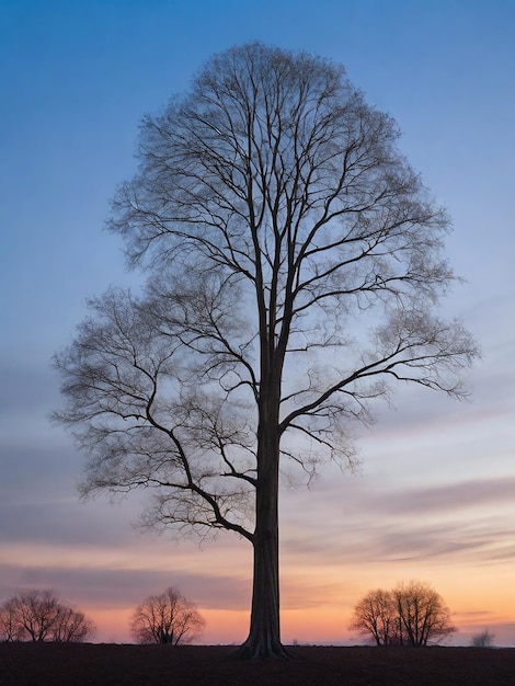 A photo of dead tree without leaves at dusk AI Generated