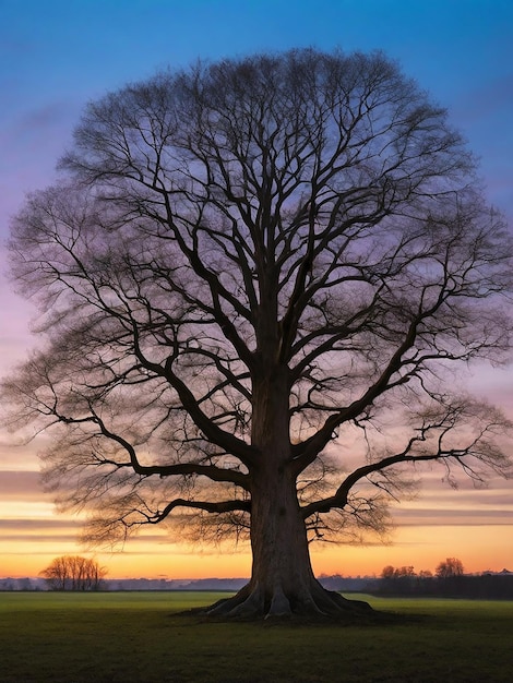 A photo of dead tree without leaves at dusk AI Generated