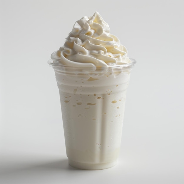 Photo of a decadent vanilla milkshake with cake pieces cookie crumbles and chocolate