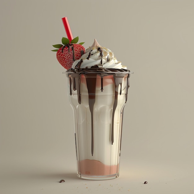 Photo of a decadent vanilla milkshake with cake pieces cookie crumbles and chocolate