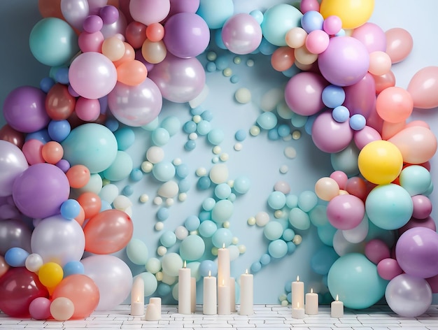 Photo decoration of children's birthday party girl's birthday color photo zone balloons arch deco