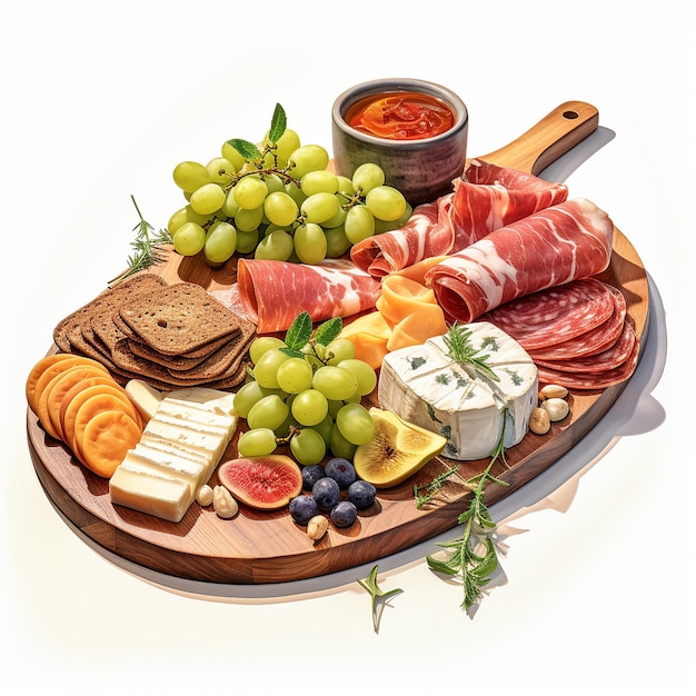 photo of deli charcuterie board Watercolor white background