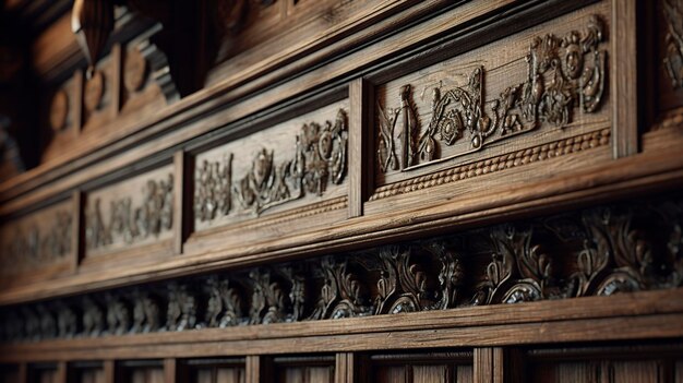 Photo a photo of delicate carved motifs on the wooden beams