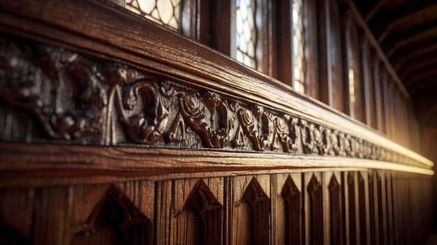 A photo of delicate carved motifs on the wooden beams