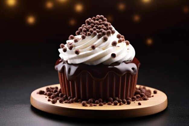 a photo of a delicious cupcake with dark background